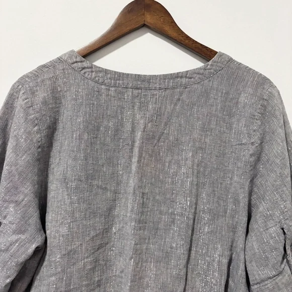 Avenue Linen Blend Silver Popover Tunic Womens Size 18/20 Lagenlook Casual - Picture 9 of 15